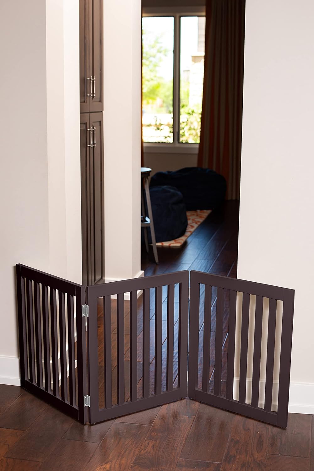 INTERNET'S BEST Dog Gate Indoor Freestanding Pet Barrier, Folding Wood Dog Fence, Extra Wide Doorway Puppy Gate, Indoor Animal Privacy Panel, Wooden Cat Fence - 4 Panel - 36", Espresso