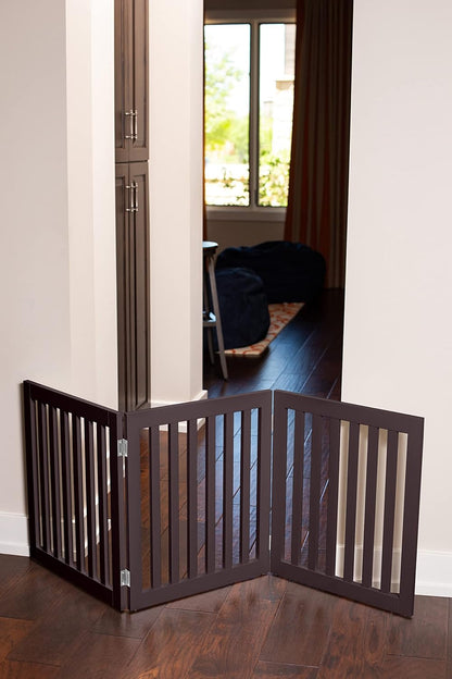 INTERNET'S BEST Dog Gate Indoor Freestanding Pet Barrier, Folding Wood Dog Fence, Extra Wide Doorway Puppy Gate, Indoor Animal Privacy Panel, Wooden Cat Fence - 4 Panel - 36", Espresso