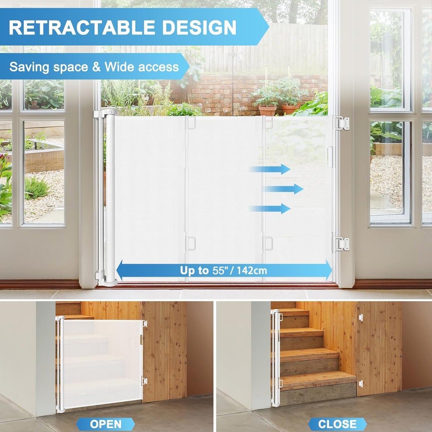Extra Wide Baby Gate for Large Openings Retractable Baby Gates Indoor Outdoor Extra Long Dog Gate for Doorway Stair Gates for Kids or Pets Extra Large Dog Gate for Stairs