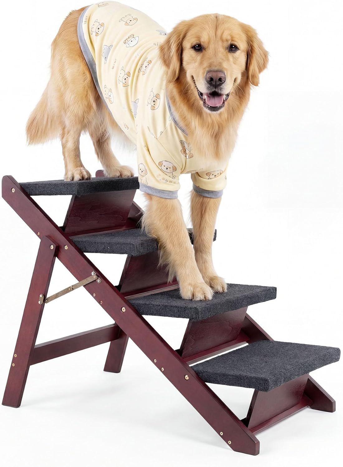 MEWANG Wooden Pet Stairs/Pet Steps - 3-in-1 Foldable Stairs & Ramp for Beds and Cars - Portable Dog/Cat Ladder Up to 220 Pounds - Great for Small and Older Animals(Brown) (24.8" L x 17.2" W x 19.5" H)