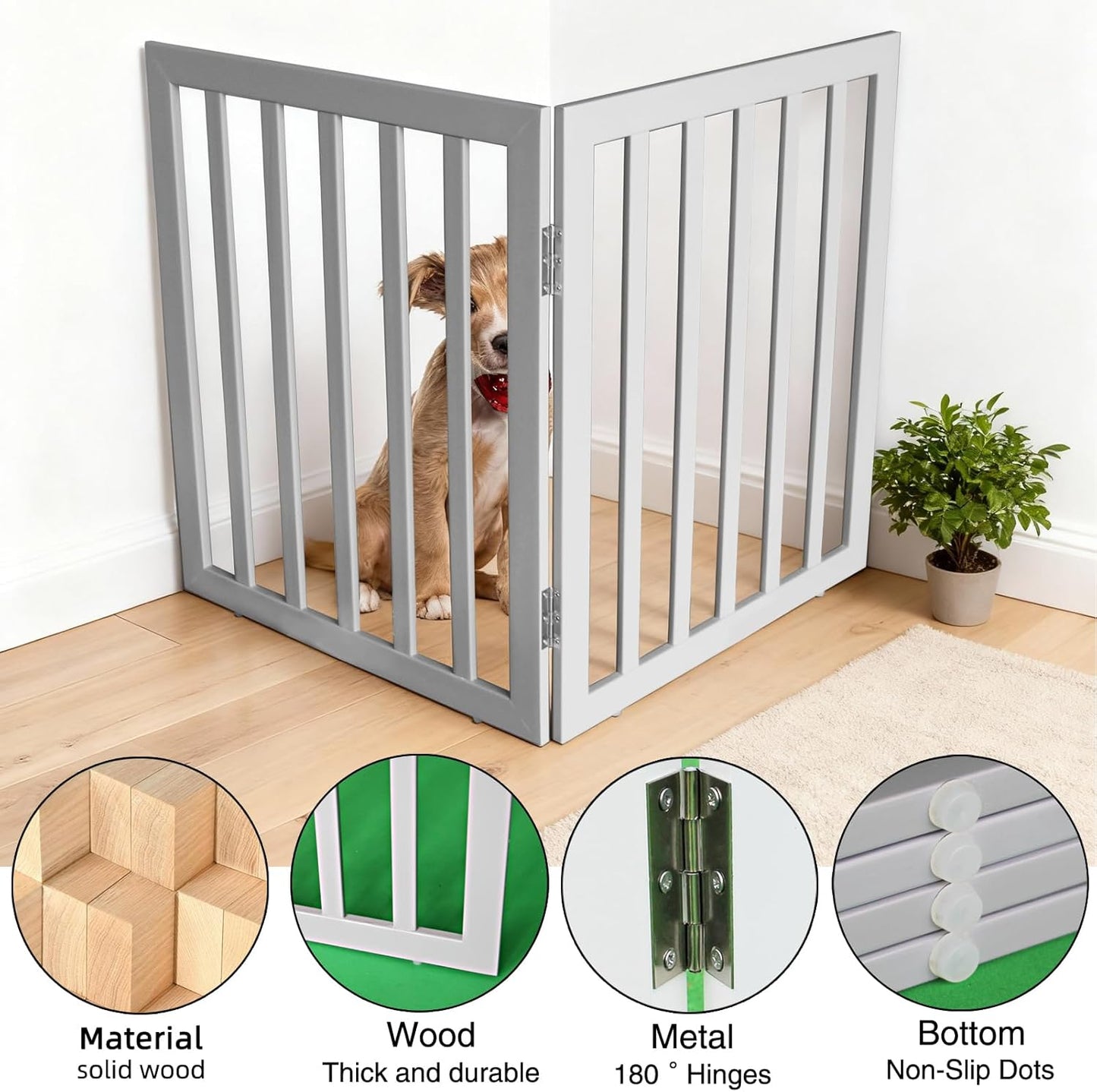 ZJSF Freestanding Indoor Dog Gate for House Foldable Wood Brown Puppy Gate for Doorways Pet Gate for Stairs Extra Wide Pet Fence 24" Height 2 Panels