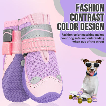 SlowTon Dog Shoes for Large Small Medium Dogs - Breathable Dog Boots for Summer Hot Pavement, Paw Protector for Outdoor Walking Winter Snow, Anti-Slip Rubber Dog Booties for Hardwood Floor (Green, 6)