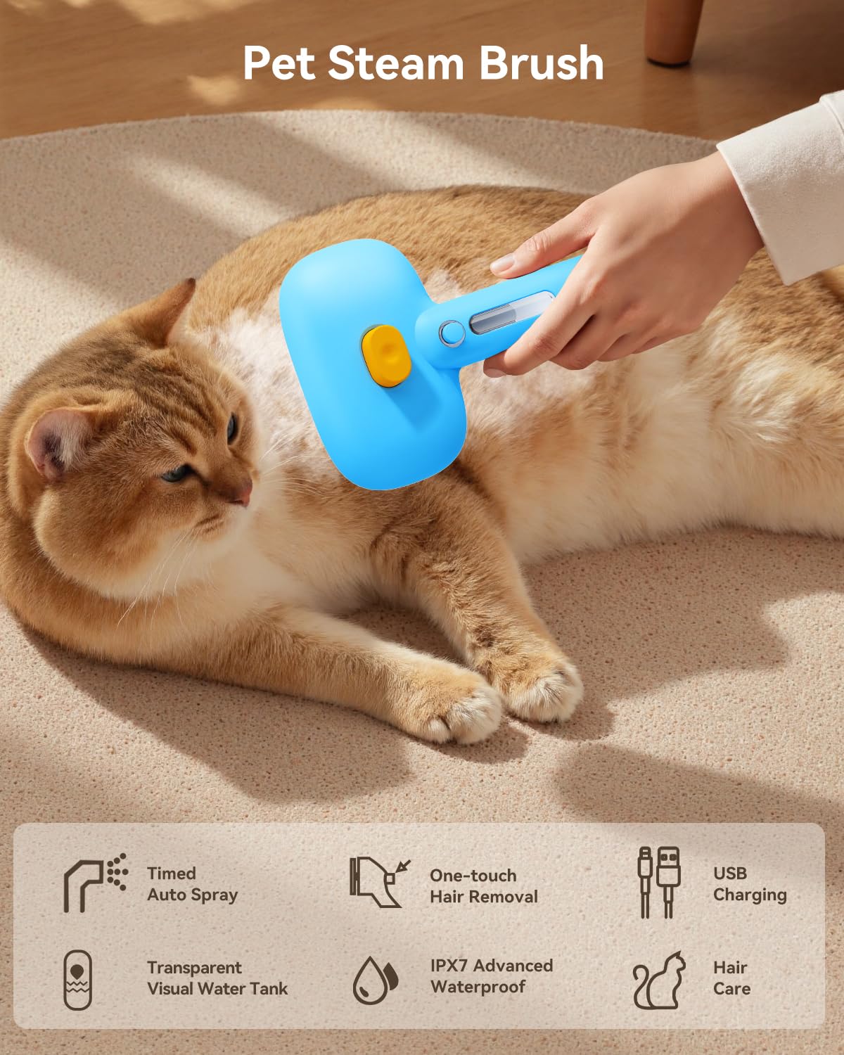 ROJECO 3-in-1 Pet Steam Brush for Cats&Dogs - Detangling Comb with Adjustable Mist, Handheld Deshedding Grooming Tool for Long/Short Hair, Massage Brush & Shedding Control Gift,Cordless,Pink