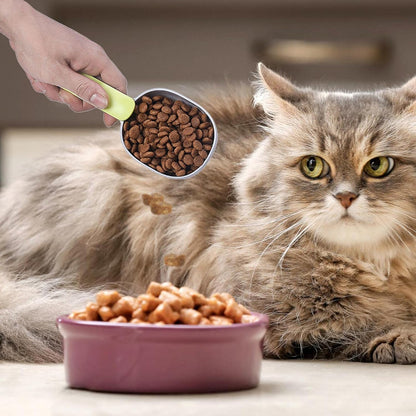 Cat Food Scoop - Multi-Function Feeding Scoop Spoon with Sealing Bag Clip,Pet Food Scoop with Comfortable Handle for Cat Dog, Long Handle with Clip for Dogs Cats Shakven