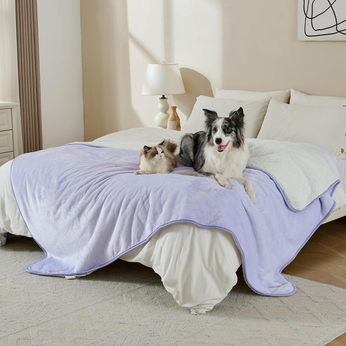 Waterproof Blanket for Bed Couch Sofa, Soft Liquid Pee Proof Pet Blanket for Dog Puppy Cat, Reversible Sherpa Fleece Furniture Protector (Dark Purple, 50x60 inches)