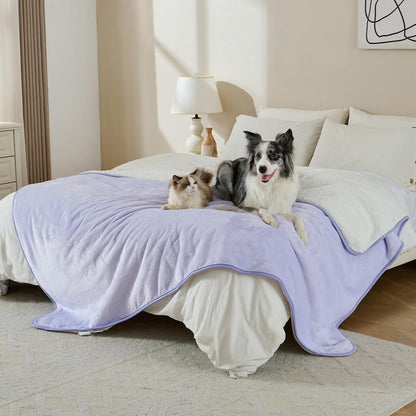 Waterproof Blanket for Bed Couch Sofa, Soft Liquid Pee Proof Pet Blanket for Dog Puppy Cat, Reversible Sherpa Fleece Furniture Protector (Dark Purple, 50x60 inches)