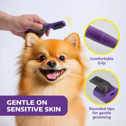 Hertzko Dematting Comb for Dogs Grooming Tool for Long and Short Haired Pets - Matted Cat Fur Remover for Small Dogs, Cats, and Rabbits - Tangle and Knot Remover Brush