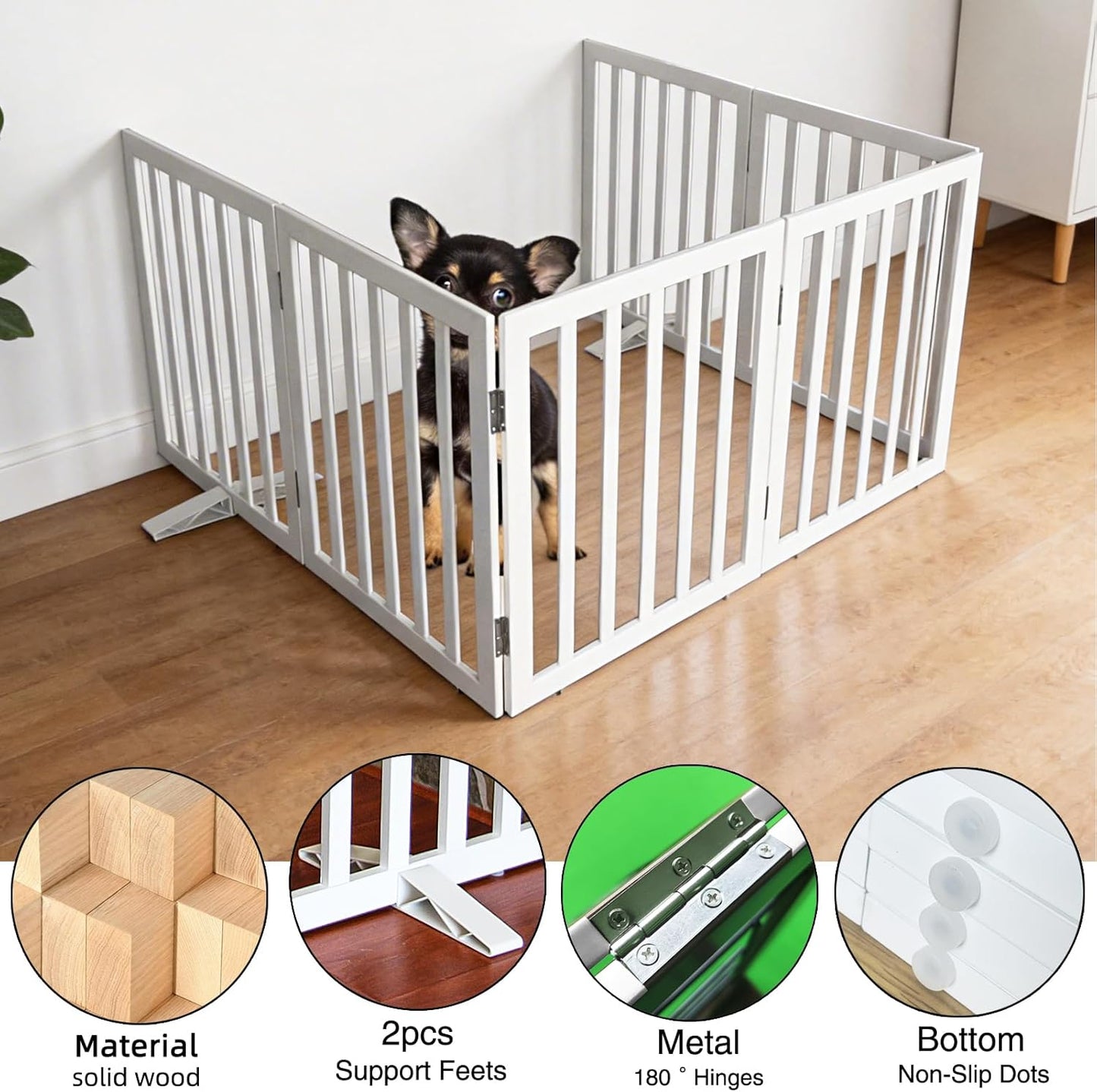 ZJSF Freestanding Indoor Dog Gate for House Foldable Wood Puppy Gate for Doorways Pet Gate for Stairs Extra Wide Pet Fence, Brown, 24" Height 3 Panels