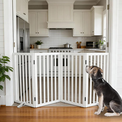 ZJSF Freestanding Indoor Dog Gate for House Foldable Wood Puppy Gate for Doorways Pet Gate for Stairs Extra Wide Pet Fence, Brown, 24" Height 3 Panels