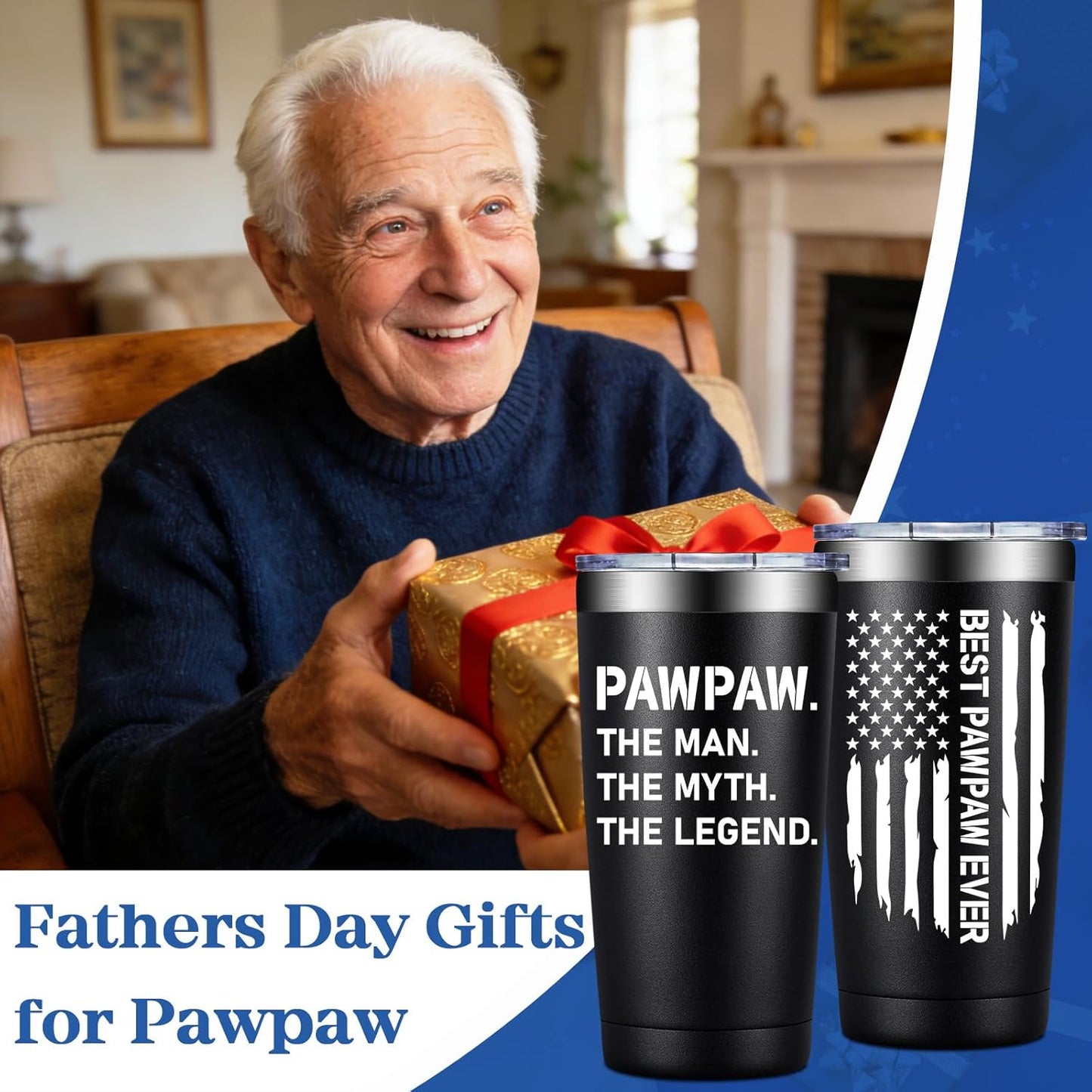 BIRGILT Pawpaw Gifts from Grandkids - Pawpaw Fathers Day Gift - Best Paw Paw Gifts for Grandpa, Grandfather - 20oz Tumbler Cup