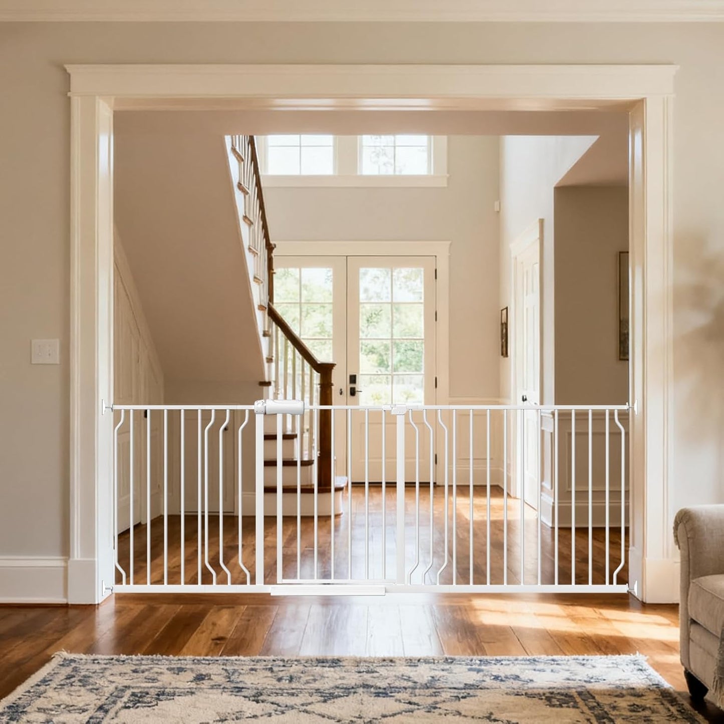 Extra Wide Baby Gates for Doorways 71.65"-85.82" Extra Wide Baby Gate Dog gate Pressure Mounted No Drilling with Walk-Through, Auto-Close & Dual-Direction Swing for Large Wide Opening Black