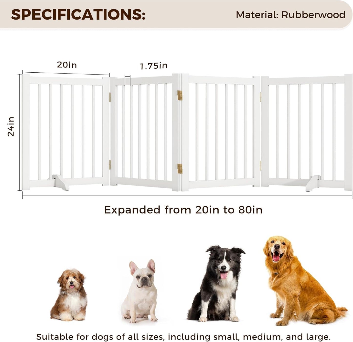 36" H Freestanding Dog Gate, Solid Wood Foldable Pet Gate with Support Feet, Wooden Tall Dog Gate for Doorway, Stairs & Indoor Use, 60" Wide Expandable Pet Fence, 3 Panels, Walnut