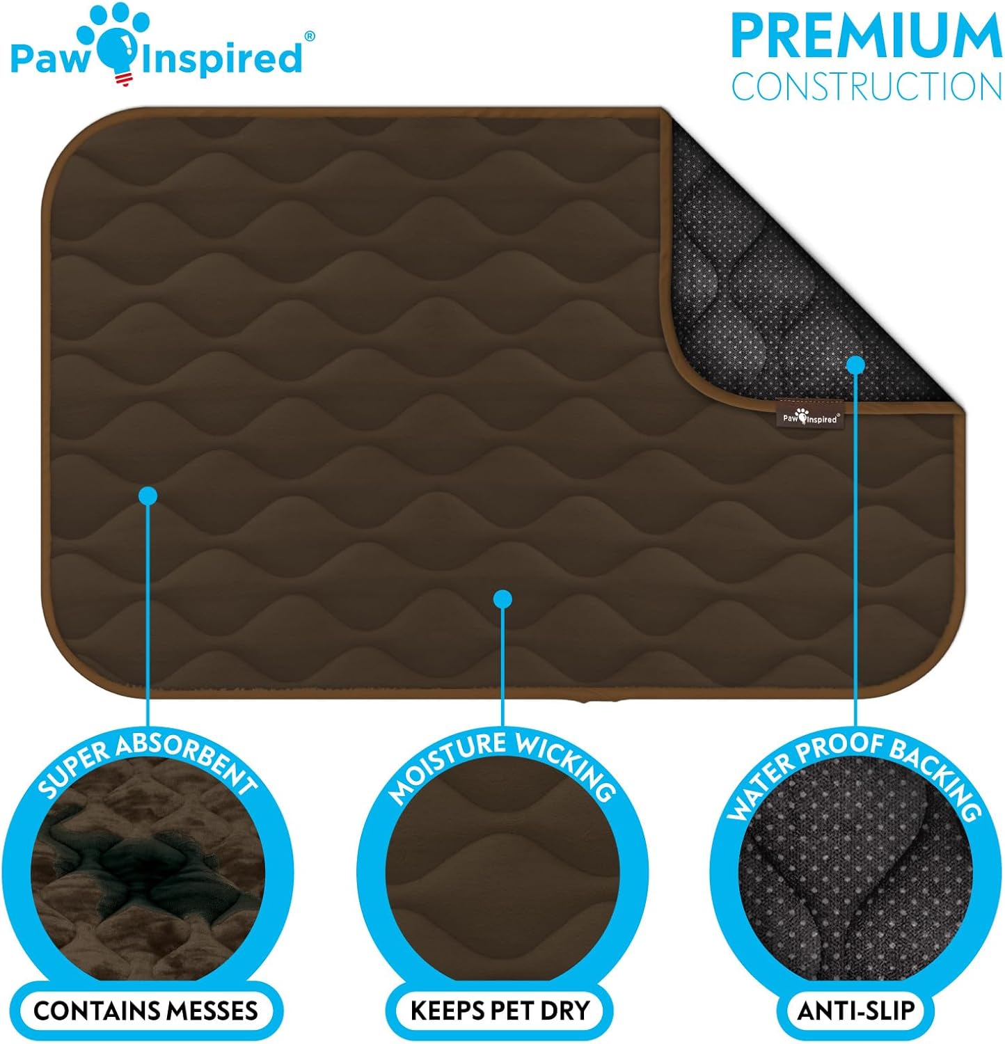 Paw Inspired Washable Padded Crate Mats for Dogs | 29” x 18” Pad, Fits 30-inch Kennels | Leakproof, Waterproof Bottom, Plush Pet Beds (Gray)