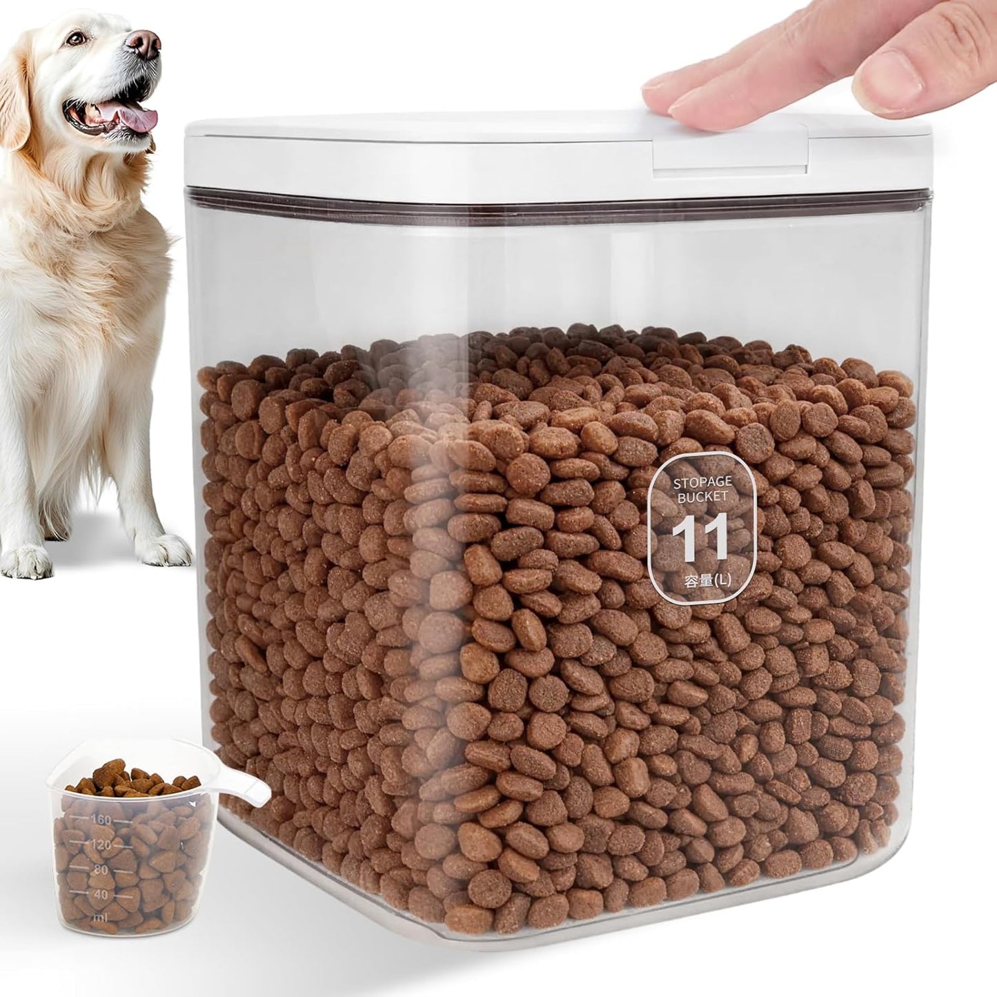 6 lbs Airtight Dog Cat Food Storage Container and Dog Treat Containers BPA-Free, PET Clear Stackable Pet Storage Bin, 1-Cup Scoop, 1-Sponge cleaning brush, Pop Top, With handle, Easy Mobility-Medium