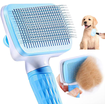 We Love Doodles Professional Slicker Brush for Goldendoodles and Long-Haired Dogs, Self-Cleaning Grooming Tool with Ergonomic Handle, Fine Wire Bristles, Blue (Blue)