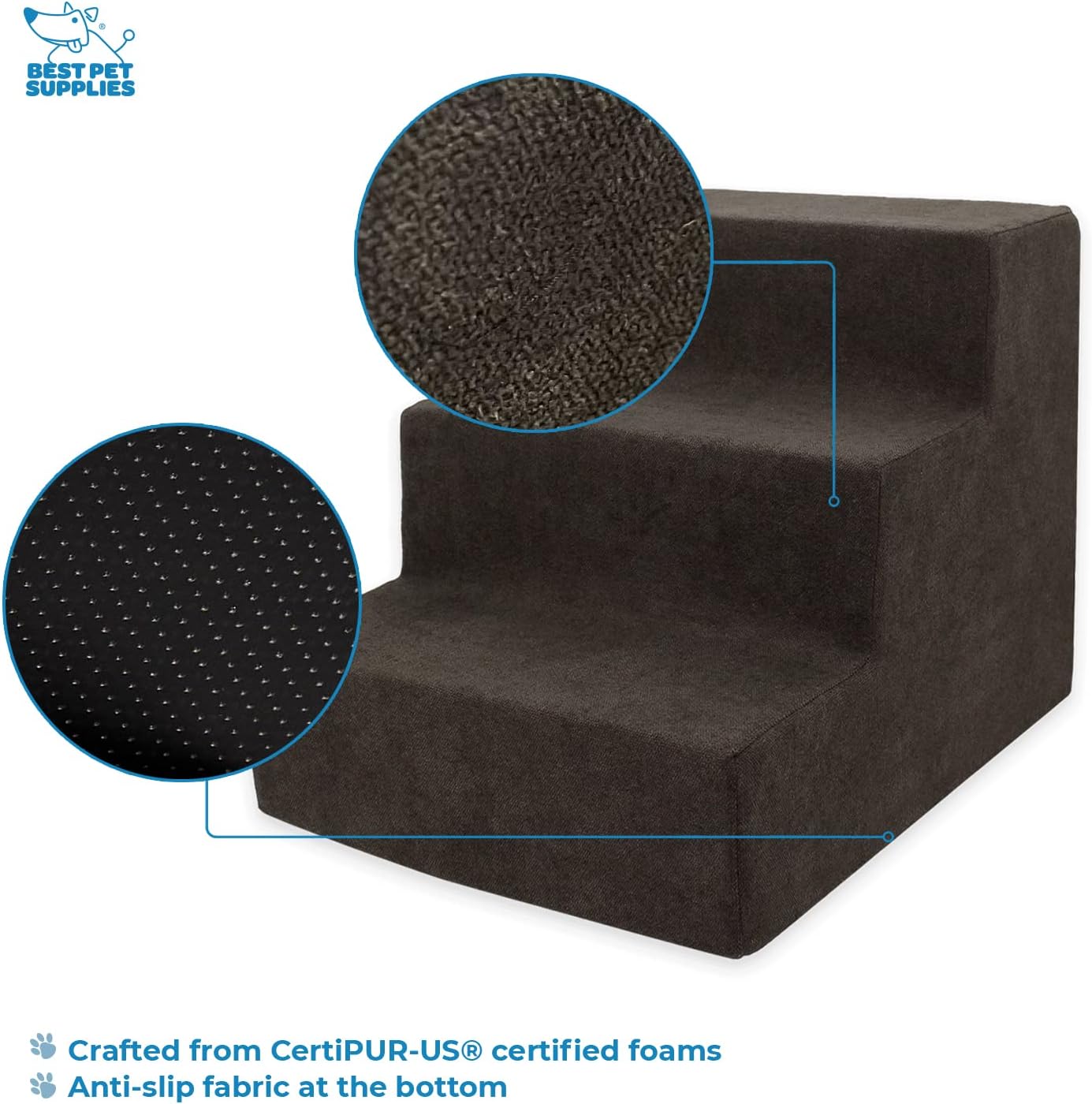 Best Pet Supplies Dog Stairs & Steps - Foam Steps for Small Dogs & Cats, Non-Slip Indoor Balanced Pet Step Support, Dog Ramp, No Assembly, Pale Teal, 3-Step (13.5-inch Height)