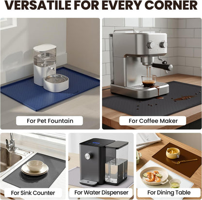 VIVAGLORY Dog Bowl Mat Grippymat Pet Food Mat, Waterproof Washable Nonslip Silicone for Pet & Cat, Food and Water Placemat with Lip & Raised Edges for Indoor Floor, S, Grey