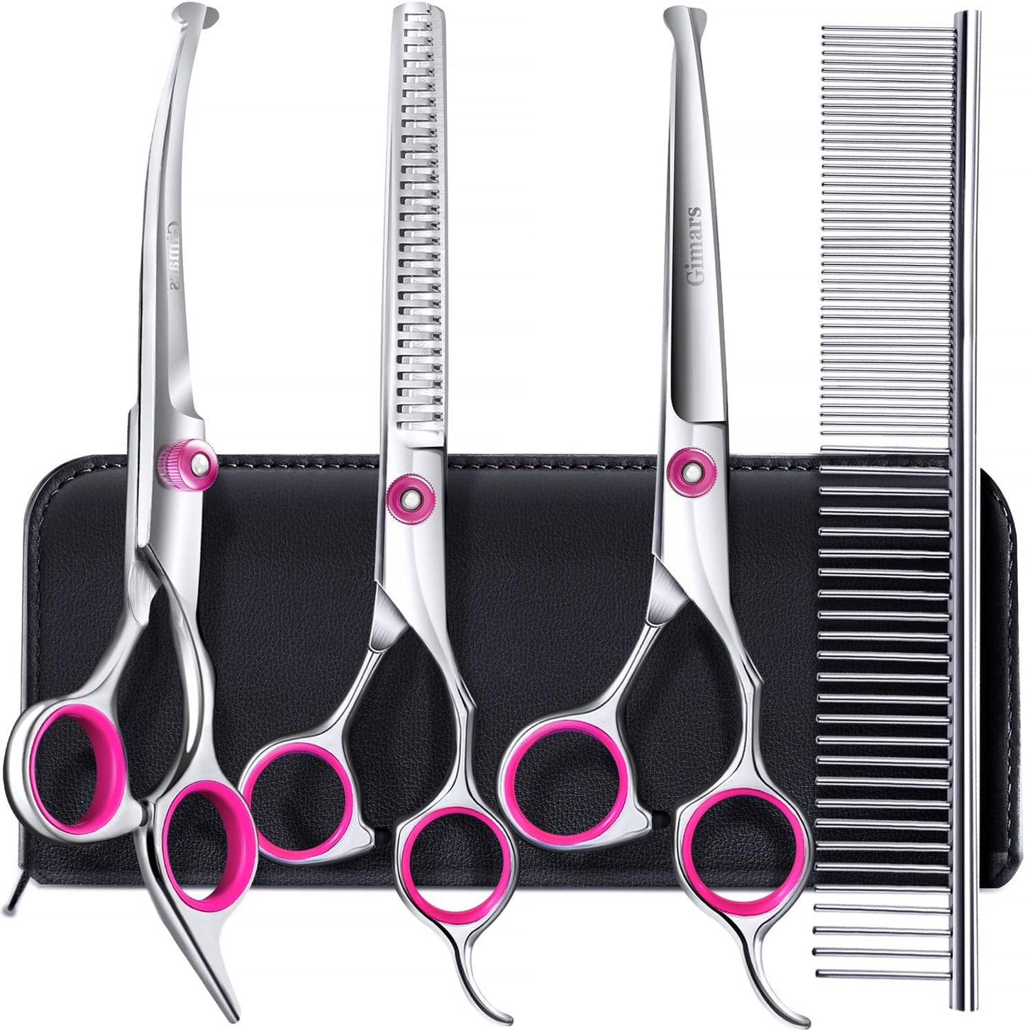 Gimars Titanium Coated Professional 6 in 1 4CR Stainless Steel Dog Grooming Scissors with Safety Round Tip, Heavy Duty Pet Grooming Scissor for Dogs, Cats and Other Animals