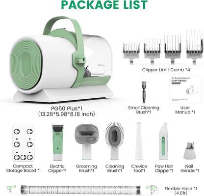 Dog Grooming Vacuum and Kit, Clipper Nail Trimmer Grinder, 2.5L Dust Cup 7 Grooming Tools 11000Pa Pet Vacuum for Shedding Grooming, Dog Hair Vacuum, Home Cleaning, PG50 Plus