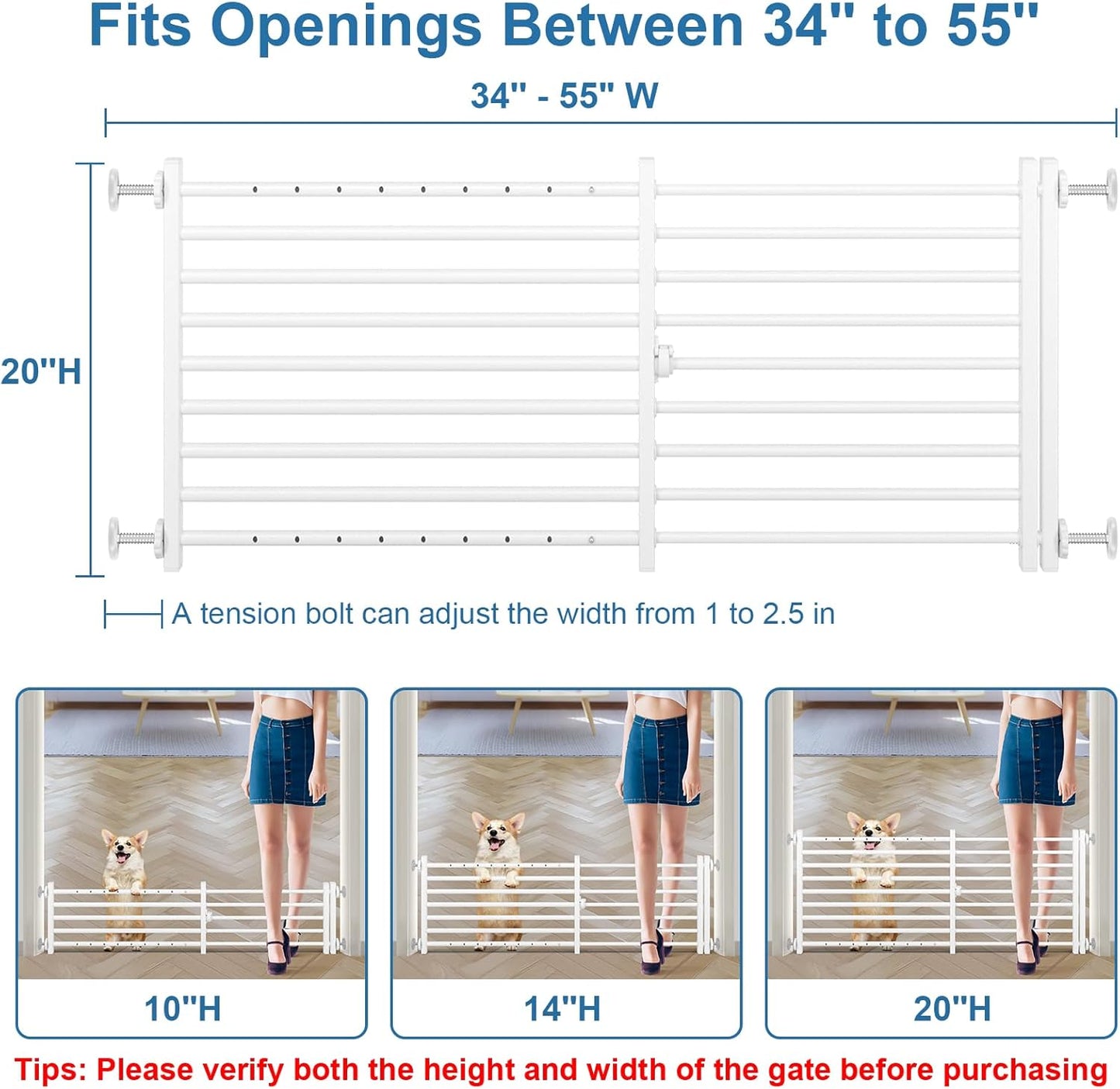 Malier Indoor Dog Gate with Door, 26-41" Extra Wide Full Metal Pet Gate Short Dog Gate for Stairs, Pressure Mount 10'' Tall Small Puppy Low Gate Easy Step Over for Doorways