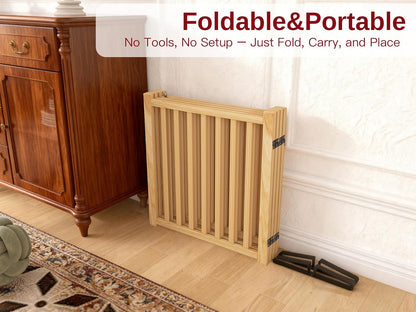 Wooden Dog Gate Indoor, 23" H Freestanding Dog Gates with Door, No-Painted Foldable Puppy Fence, Doggy Barrier for Doorway, Stairs- 4 Panels