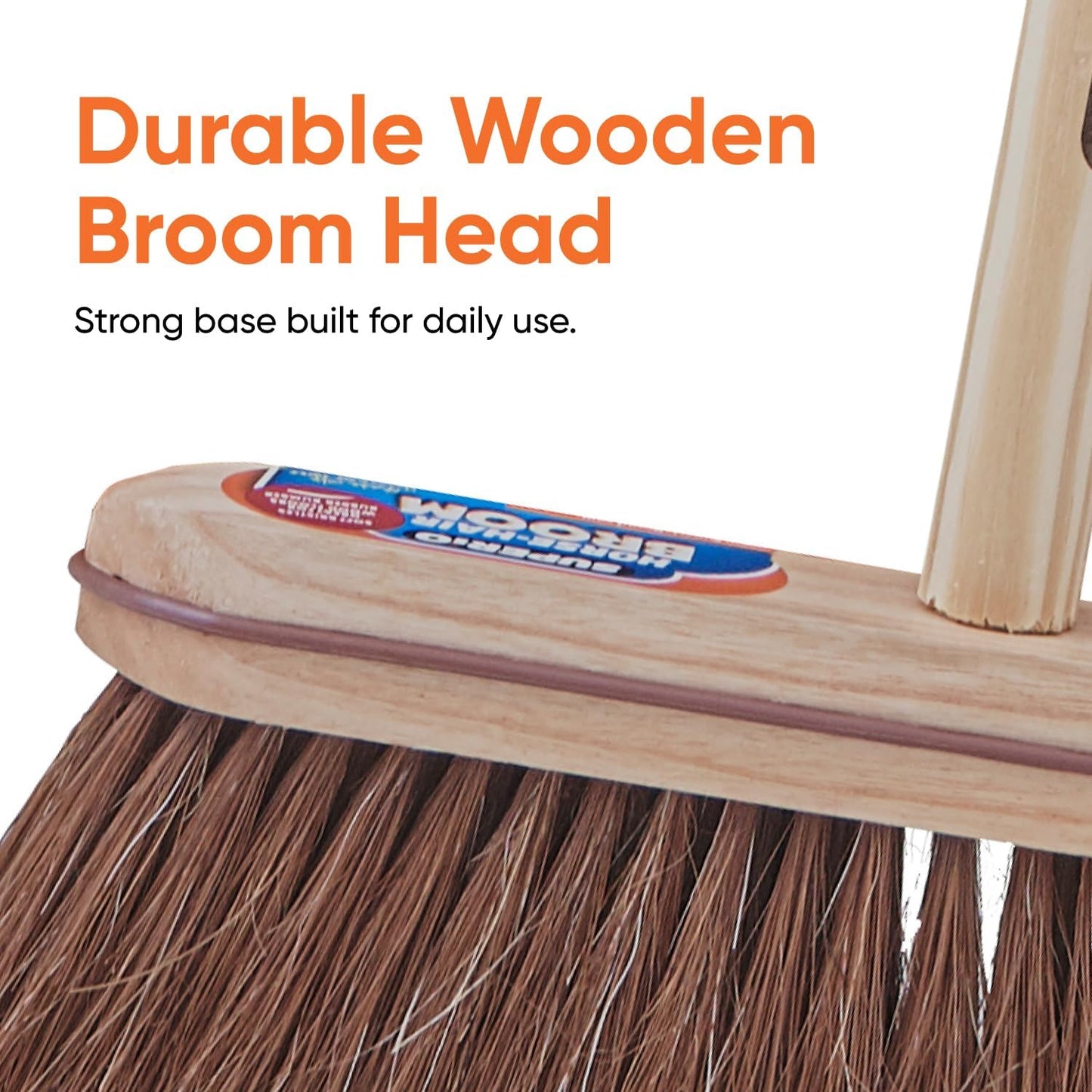 Superio Kitchen and Home Horsehair Broom With Wood Handle, Fine Premium Bristles - Heavy Duty Household Broom Easy Swiping Dust And Wisp Floors And Corners , 12" sweeping head