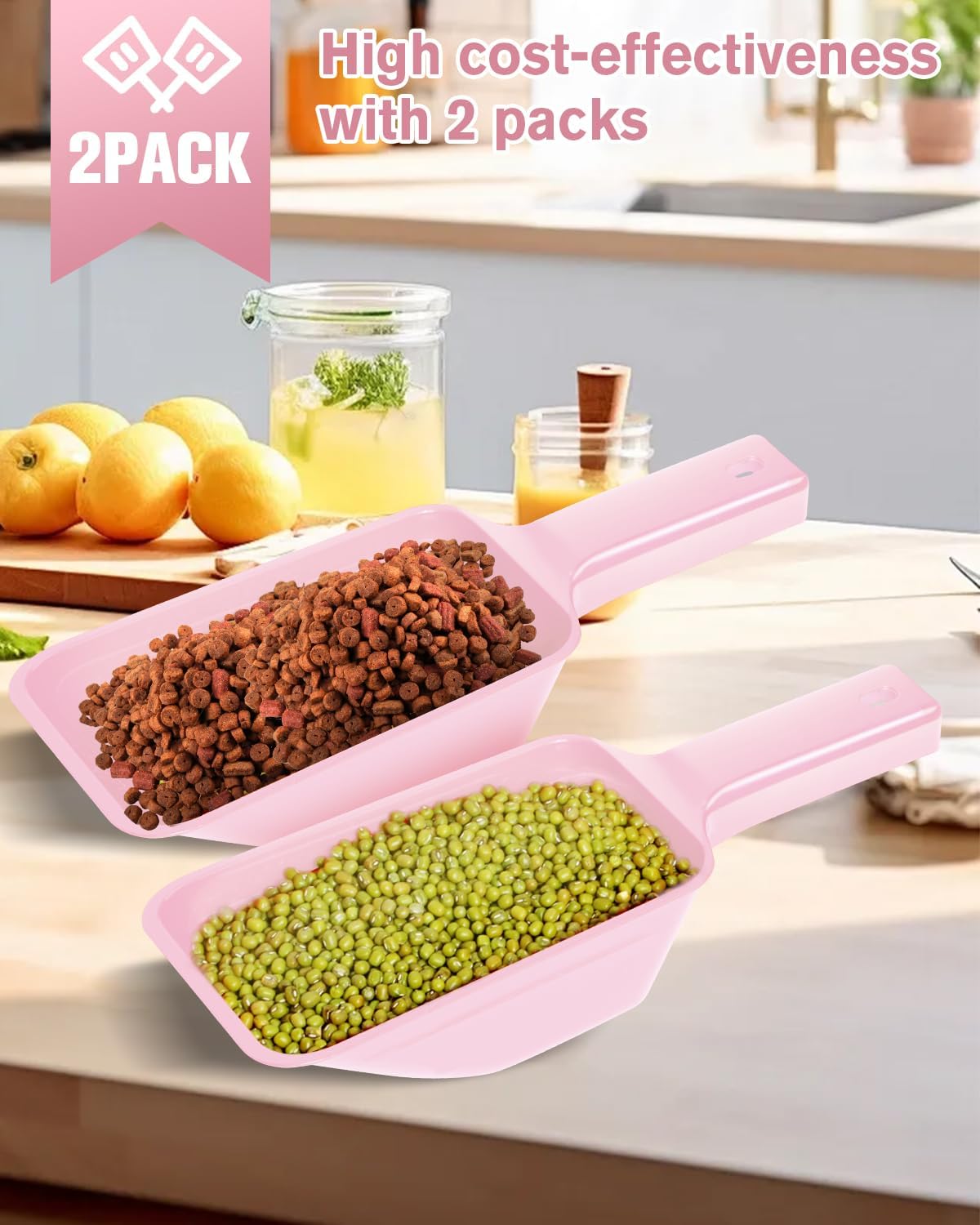 2 Cup Dog Food Scoop(2 Pack), Plastic Pet Food Scoop with Measuring Lines for Accurate Pet Food Portions,Dishwasher Safe (Black)