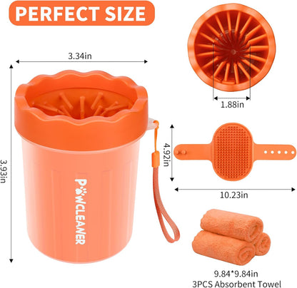 Professional 7 in 1 Dog Paw Cleaner for Dogs & Cats - Includes 1 Portable Paw Washer, 1 Bath Brush, 2 Dog Toothbrushes and 3 Absorbent Towels Note: Fits Paws up to 2 Inches Wide (Small, Blue)