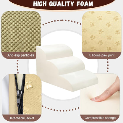 Dog Stairs for Small Dogs - High Density Foam Dog Ramp, Extra Wide Pet Steps with Non-Slip Bottom for High Beds, Couche and Sofa, Best for Pet Injured, Older Dogs Cats (Grey, 4 Steps)