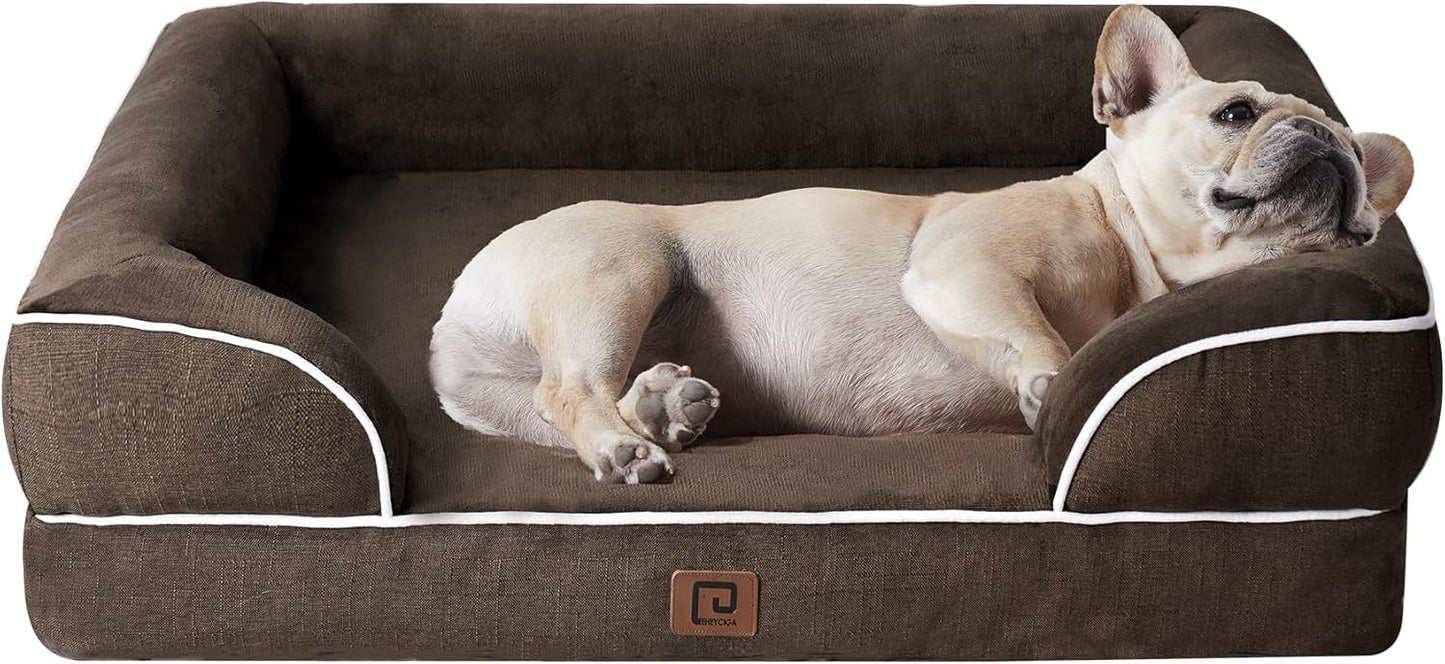 EHEYCIGA Orthopedic Dog Beds for Extra Large Dogs 44x32Inch, Waterproof Memory Foam XL Pet Bed with Sides, Non-Slip and Egg-Crate Foam Big Dog Couch Bed with Washable Removable Cover, Grey