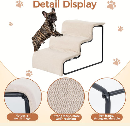 Dog Stairs for Small Dogs and Cats 14" H 3-Step Dog Steps for High Bed Couch and Sofa High-Density Foam Pet Stairs with Supporting Board Pet Steps with Non-Slip Bottom Washable Cover