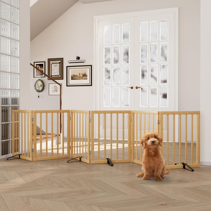 Freestanding Dog Gates Indoor, 3-Panel Pet Gates with 2 Metal Stands and 360° Hinge, 24" H Foldable Dog Gate for Stairs, Doorway, Kitchen, Expands Up to 55" Fully Assembled - Black Walnut