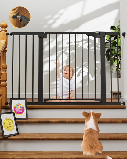 Cumbor 36.6-64" Extra Wide Baby Gate for Stairs, Dog Gates for Doorways, Auto-Close Pet Gate Indoor, Pressure Mounted Walk Through Safety Child Gate for Kids Toddler, Tall Pet Puppy Fence Gate, Brown