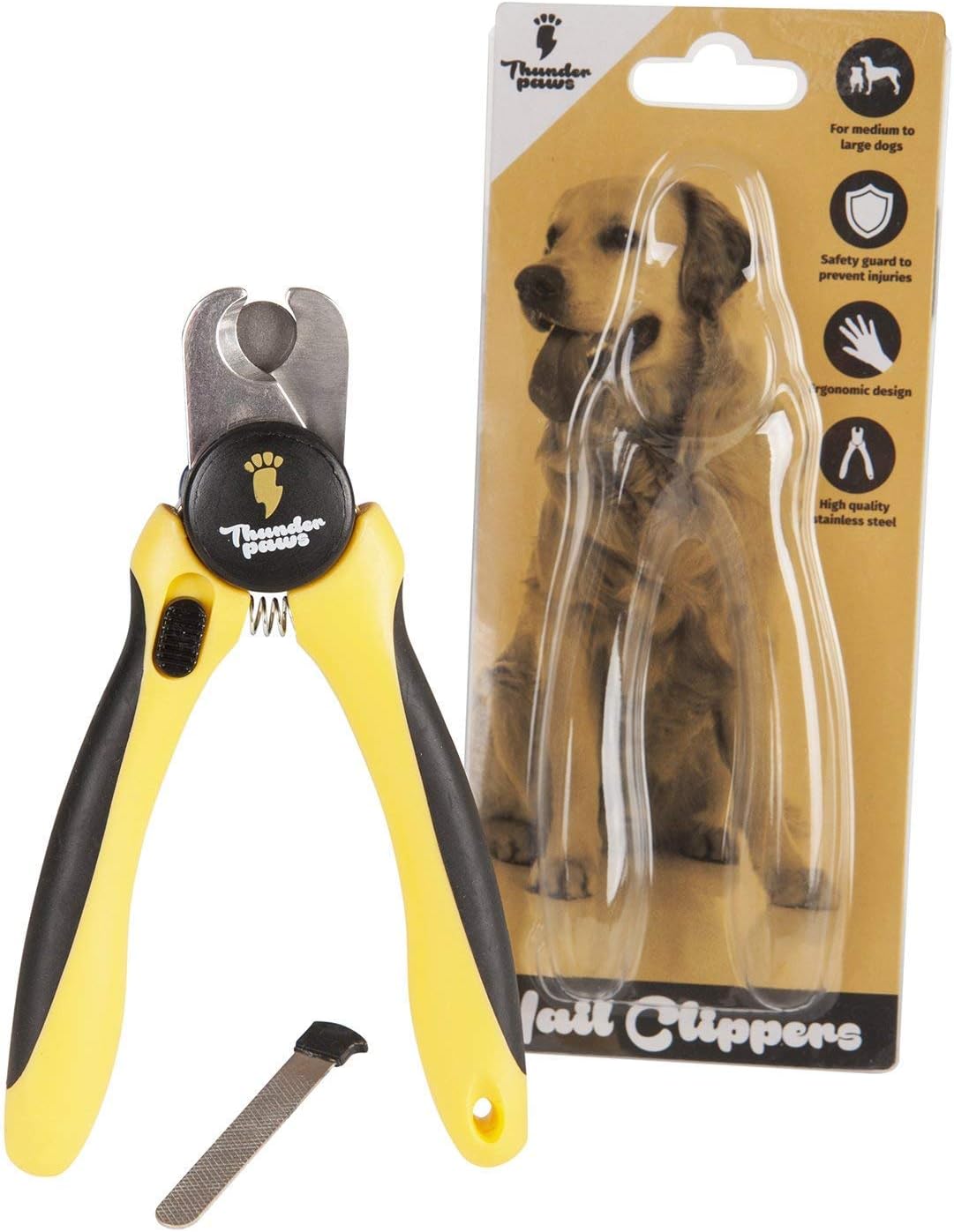LED Dog Nail Clippers with Light, Trimmers with Protective Guard, Quick Sensor, Safety Lock and Nail File - Suitable for Large and Small Dogs & Cats (Yellow, LED)