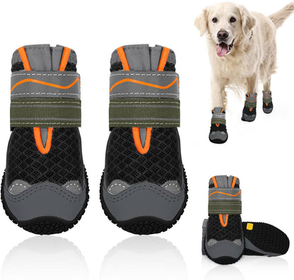 SlowTon Dog Shoes for Large Small Medium Dogs - Breathable Dog Boots for Summer Hot Pavement, Paw Protector for Outdoor Walking Winter Snow, Anti-Slip Rubber Dog Booties for Hardwood Floor (Green, 6)