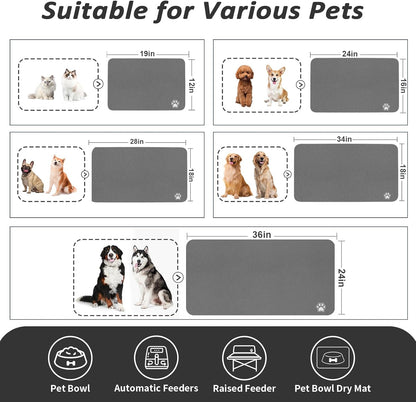 HotLive Dog Food Mat - Absorbent Cat Mat for Food and Water, No Stains Pet Feeding Bowl Mat, Easy to Clean Pet Placemats, Quick Dry Dog Water Dispenser Mat for Messy Drinkers | Paw Dark Grey 12"x 19"