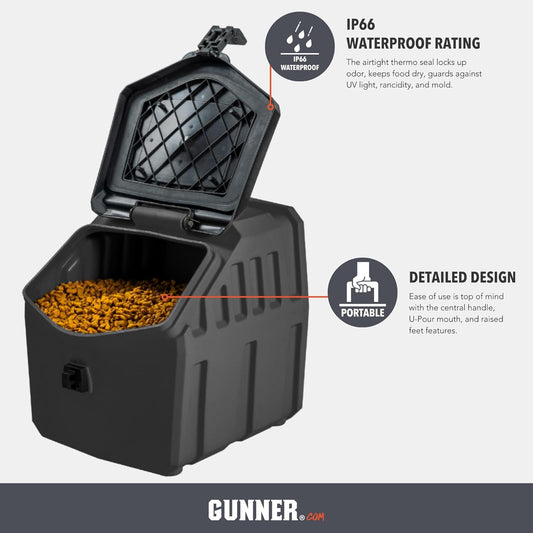 GUNNER 50 lbs Dog Food Storage Container - Waterproof & Airtight Pet Food Bin - Multi-Purpose Container for Dry Food, Corn, Chicken Feed, Treats, Bird Seed, & More - Gunmetal