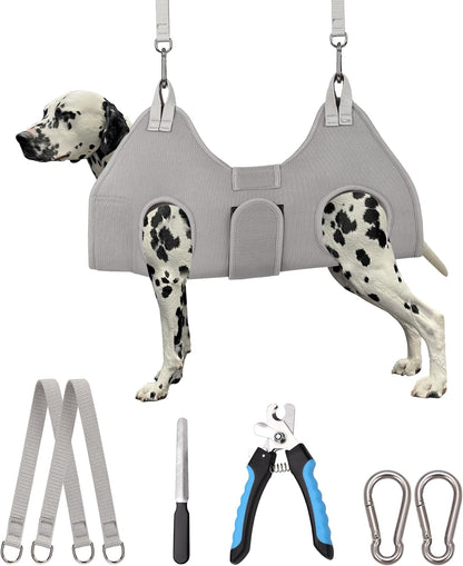 Kkiimatt Dog Grooming Hammock Harness, Small Dog Groming Sling, Gray Dog Hanging Harness for Nail Trimming,Dog Nail Clipping Hanger Restraint Holder