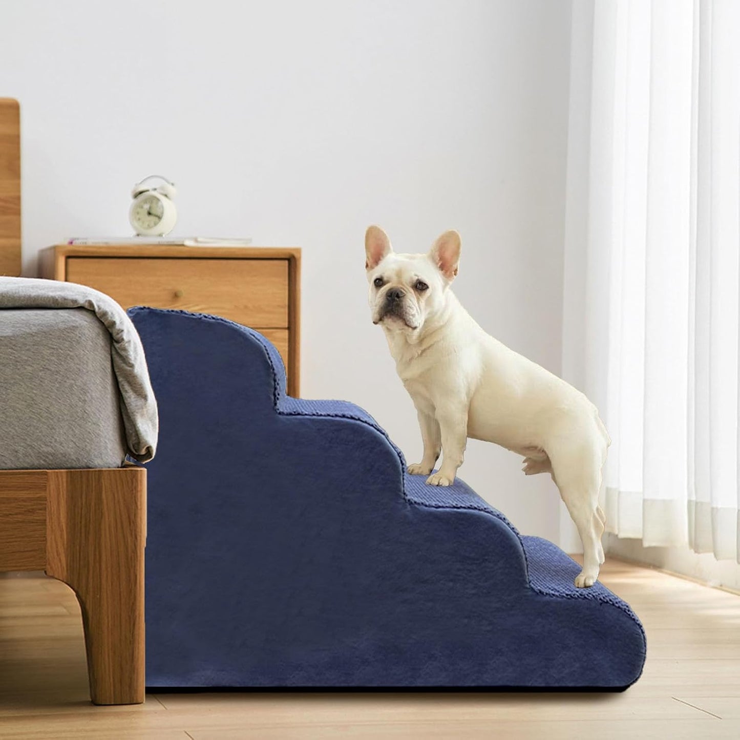 PAWSCRAT Pet Stairs for Dogs 4-Step, 19.6" H Pet Stairs for High Bed, Couch Sofa & Chair, 30D Material Soft Foam Dog Steps with Non-Slip Bottom Surface Removable Washable Cover, Grey