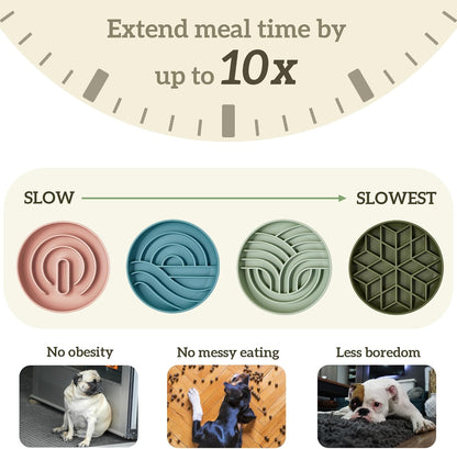OHMO Slow Feeder Dog& Cat Bowl, Silicone Puppy Cat Food Bowl with Anti-Slip Suction Cup Slow Down Small Dogs Eating, Anti Choking (S-Tree of Life,Sage Green)
