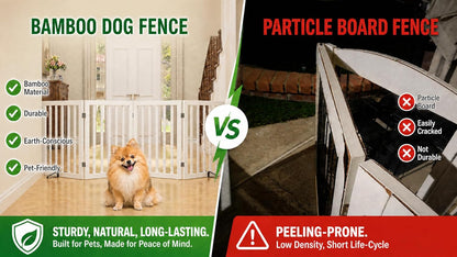 Homykic Bamboo Freestanding Dog Gate, No Assembly Pet Gate Indoor, 24”H x 75”W Extra Wide Foldable Puppy Fence with Support Feet for the House, Doorways Stairs, 4 Panels, No Drilling, Espresso