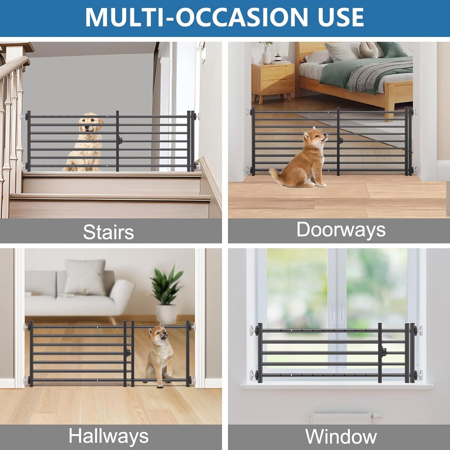 Malier Indoor Dog Gate with Door, 26-41" Extra Wide Full Metal Pet Gate Short Dog Gate for Stairs, Pressure Mount 10'' Tall Small Puppy Low Gate Easy Step Over for Doorways