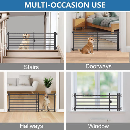 Malier Indoor Dog Gate with Door, 26-41" Extra Wide Full Metal Pet Gate Short Dog Gate for Stairs, Pressure Mount 10'' Tall Small Puppy Low Gate Easy Step Over for Doorways