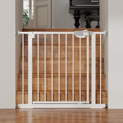 Safety Gate for Stairs & Doorways, Auto-Close Baby Gate or Dog Gate – Pressure Mount No Drilling, 30" Tall All Metal Frame with Dual Locking System (White, 30" Tall 29"-33" Wide)