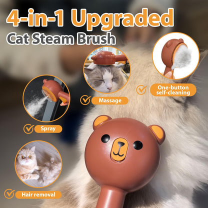 Double-Sided Pet Deshedding Dematting Comb & Steam Brush with 2 Spray Levels, Extra-Wide Detangling Undercoat Rake for Long-Hair Dogs & Cats Matted Fur, Knots, Rechargeable Grooming & Massage Tool
