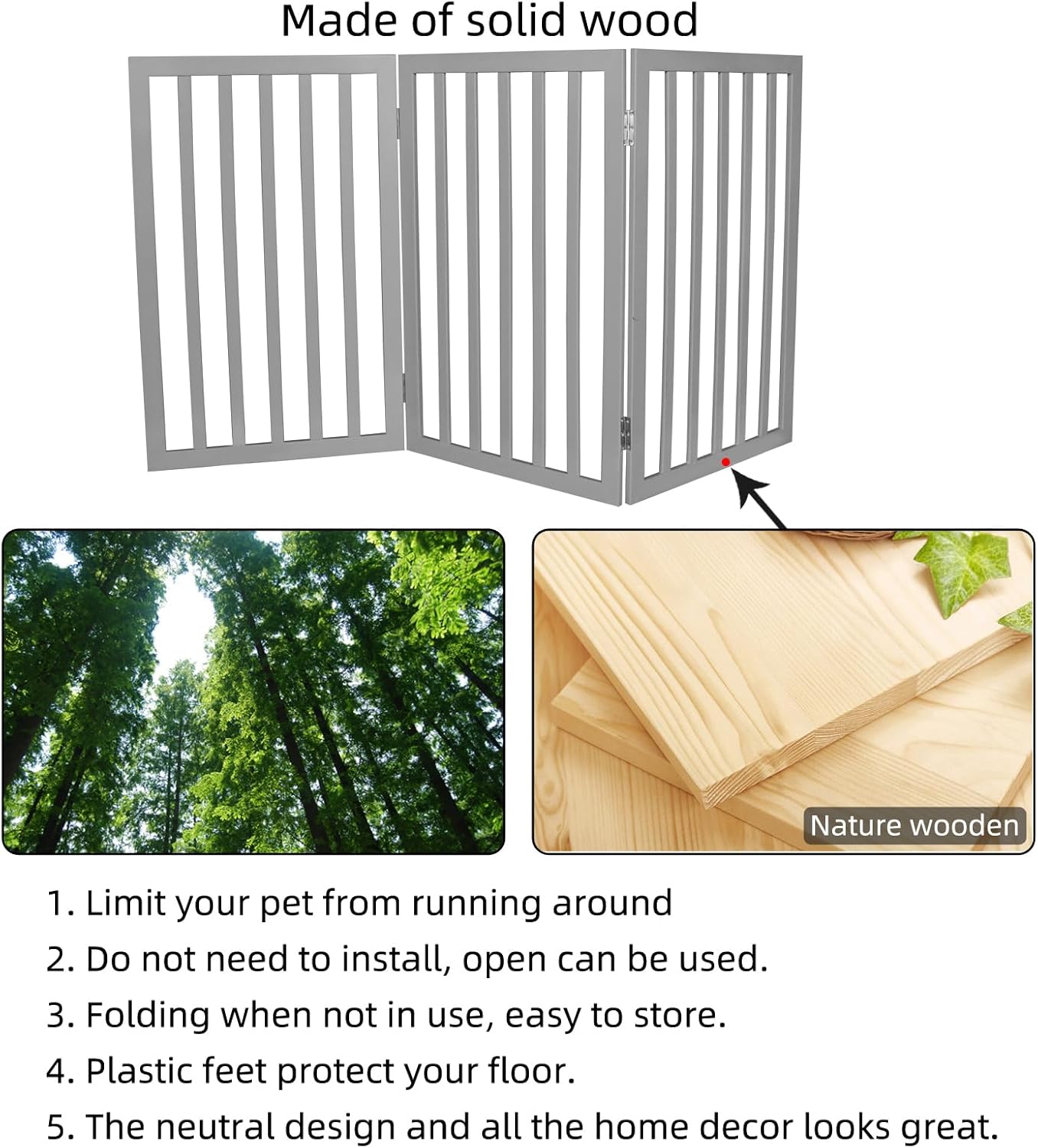ZJSF Freestanding Indoor Dog Gate for House Foldable Wood Brown Puppy Gate for Doorways Pet Gate for Stairs Extra Wide Pet Fence 24" Height 2 Panels