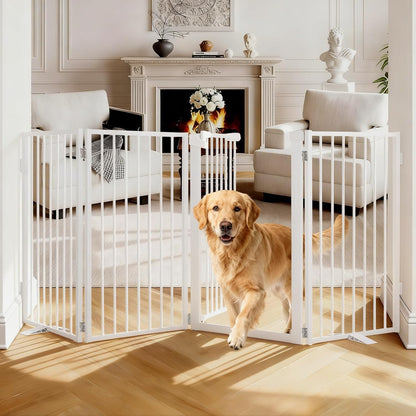 Snagle Paw Full Metal Freestanding Dog Gate,Indoor Dog Gate with Floor Protect Support Feet, 40x24 Inches Foldable Dogs Barrier for Stairs, Hallways and Doorways (24'' H 2 Panel, White