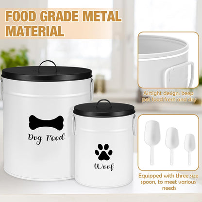 DoubleFill Extra Large 23+10 lbs Metal Dog Food Storage Containers Set of 2 Airtight Dog Treat Snack Jars with Lids and Spoon Farm House Style Big Pet Cookie Jar for Kitchen Counter Gift