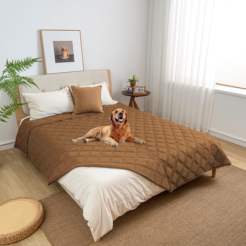 fuguitex Waterproof Dog Blanket, Pet Friendly Reversible Throw Essential for Small Dogs, Tear Resistant Leakproof Washable Couch Cushion Bed Protector Cover for Indoor Furniture（30"*70",Beige+Cream