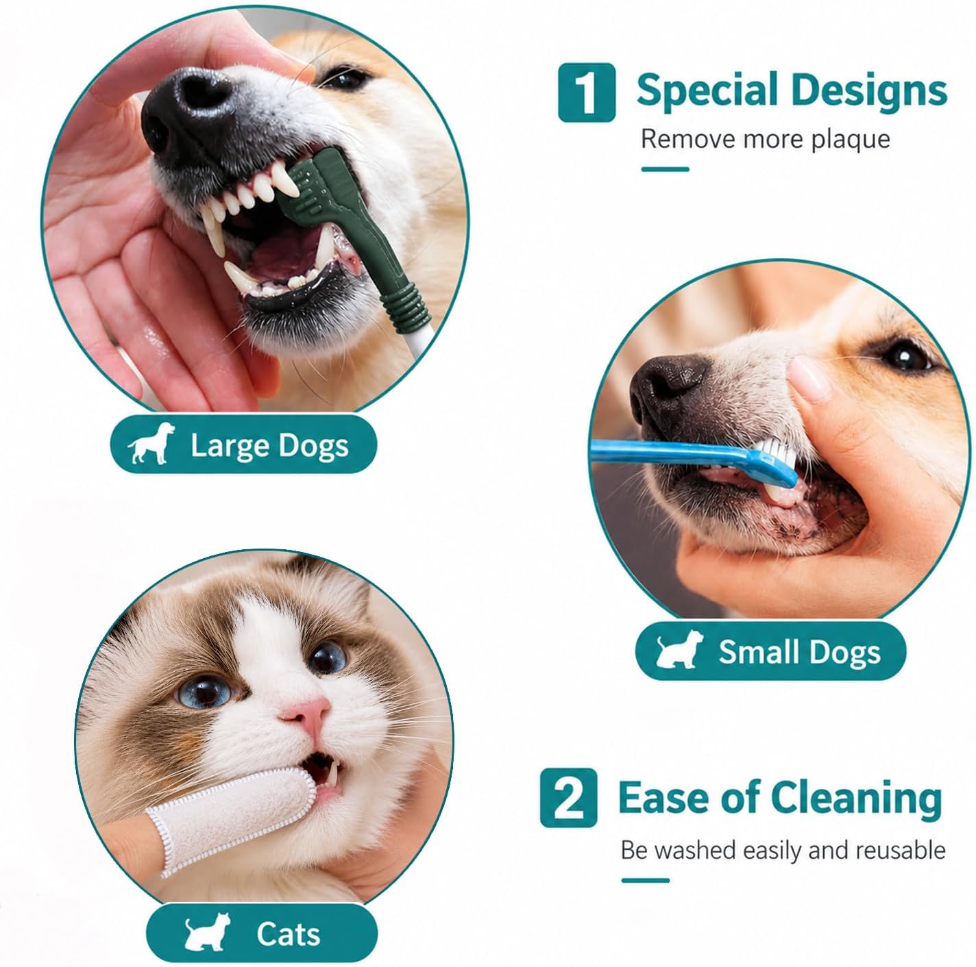 9-Pack Dog Toothbrush Kit, Triple Head & Double Head Dog Toothbrush, 360 Finger SiliconeToothbrush, Multi-Angle Dental Cleaning Brushes for Cat Oral Health